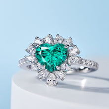 Load image into Gallery viewer, Radiant Vivid Green Heart Ring with 1.5 CT Lab-Created Colombian Emerald
