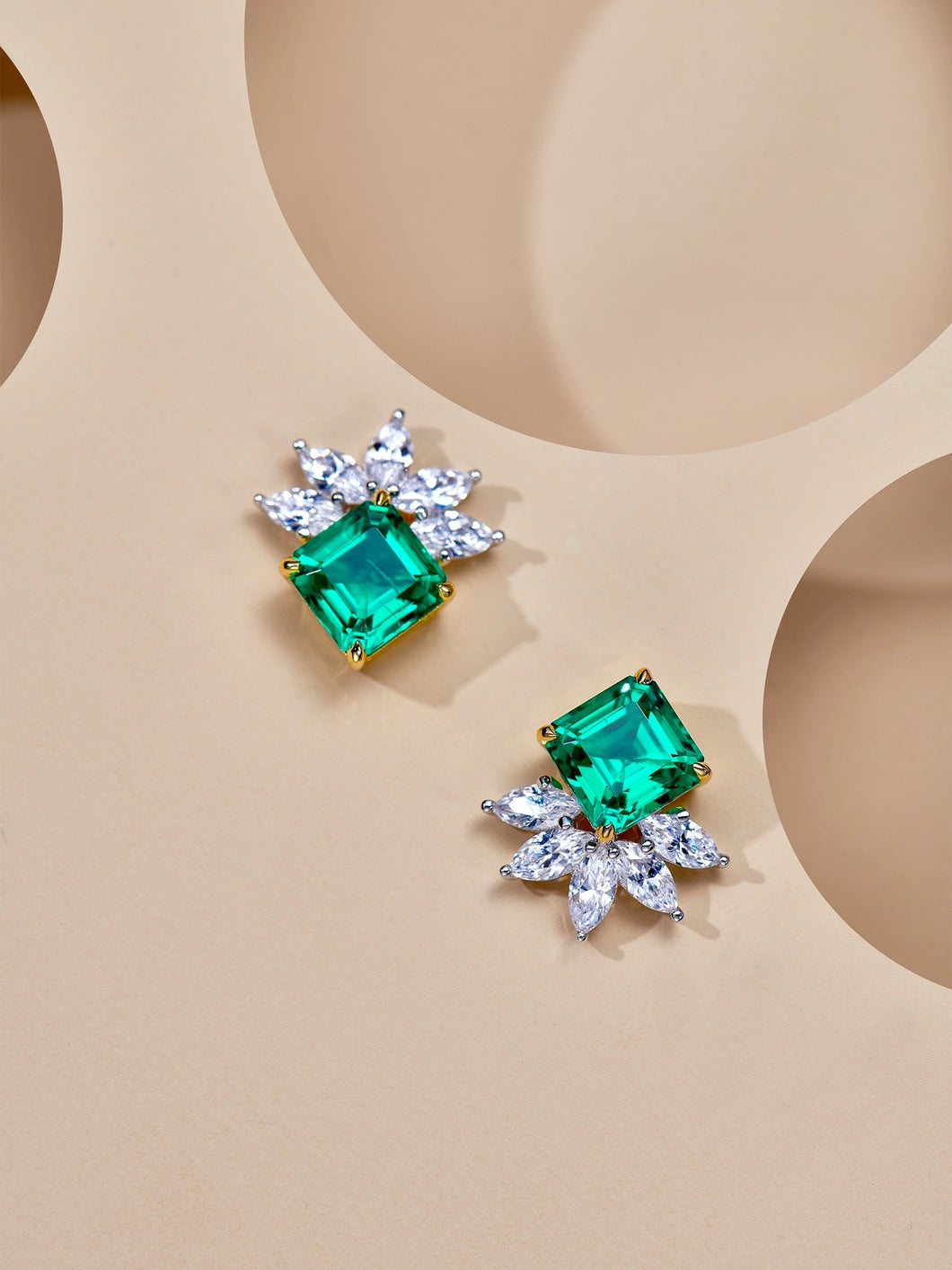 Verdant Gleam: GRC-Certified VVG Musou Green Lab-Created Emerald Gold-Plated Earrings