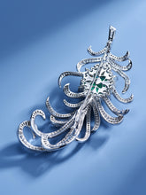 Cargar imagen en el visor de la galería, Versatile Elegance: 4CT Lab-Created Colombian Emerald &amp; Green Spinel Feather Brooch-Necklace
