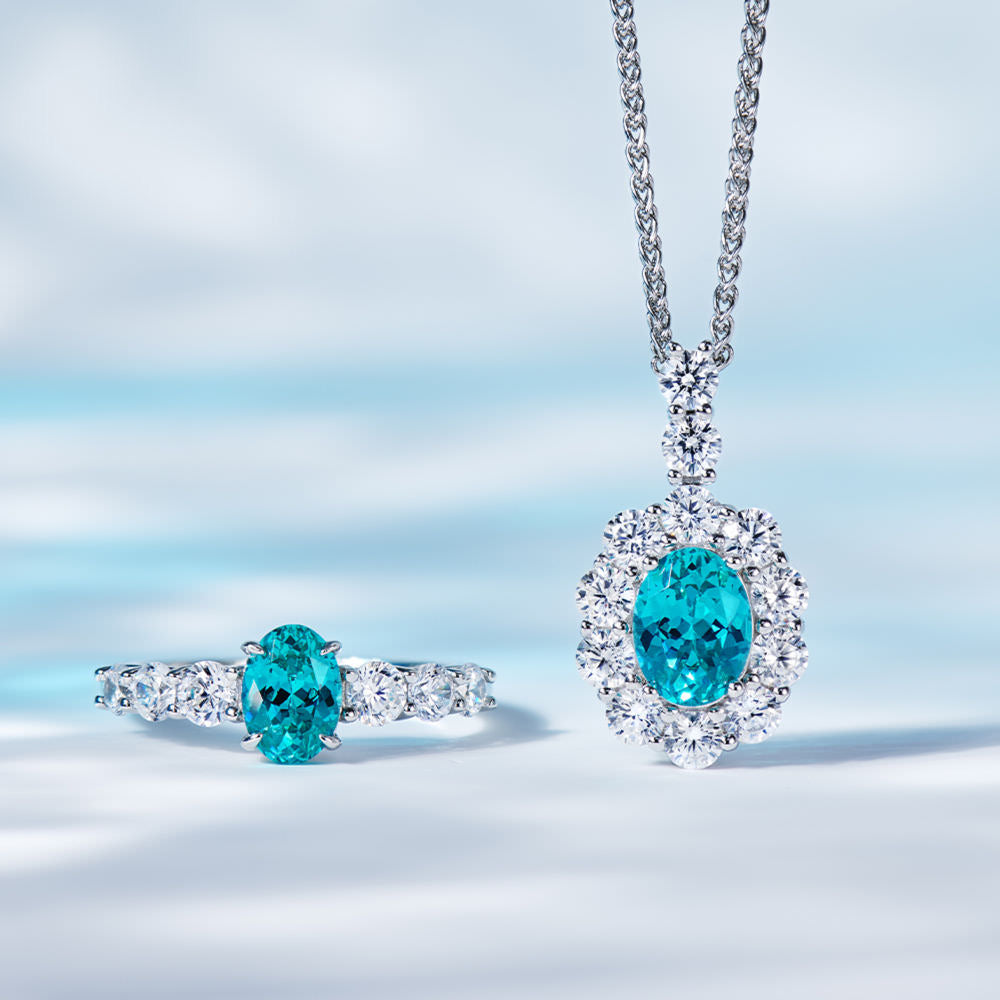 Azure Elegance: Paraiba-hued Cultivated Gemstone Gold-Plated Silver Jewelry Set
