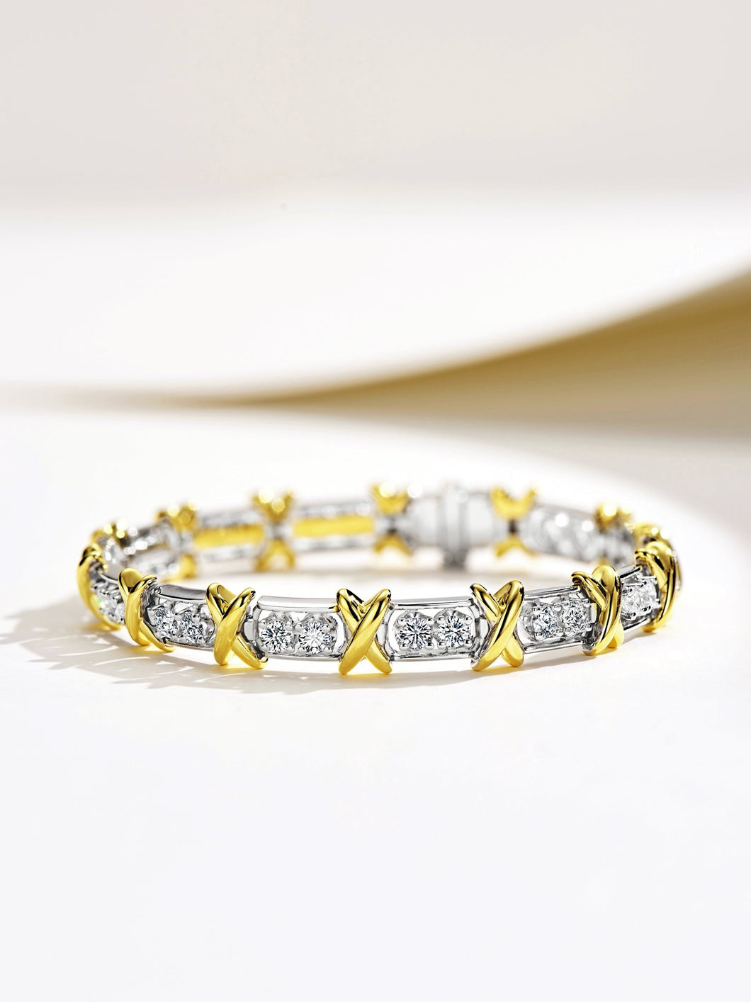 Interwoven Radiance: Natural Zircon and Yellow Gold Accented Silver-Plated Bracelet