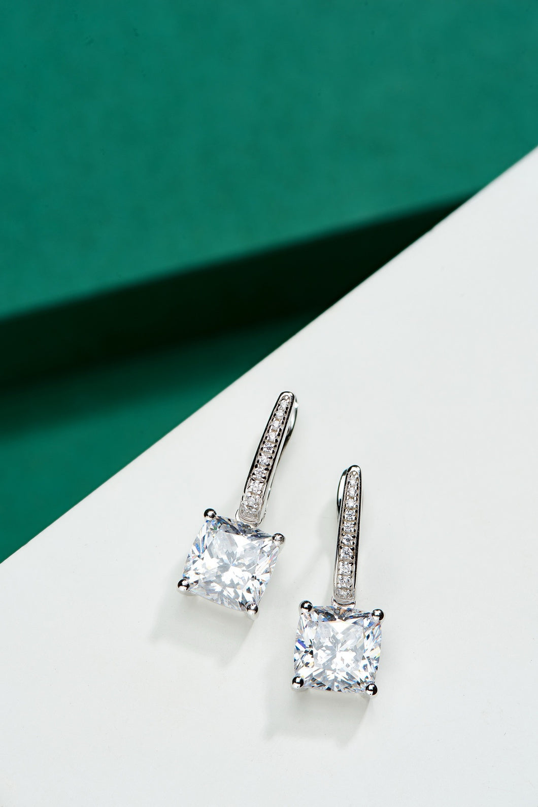 Square Splendor: Natural Zircon Drop Earrings in Gold-Plated Silver