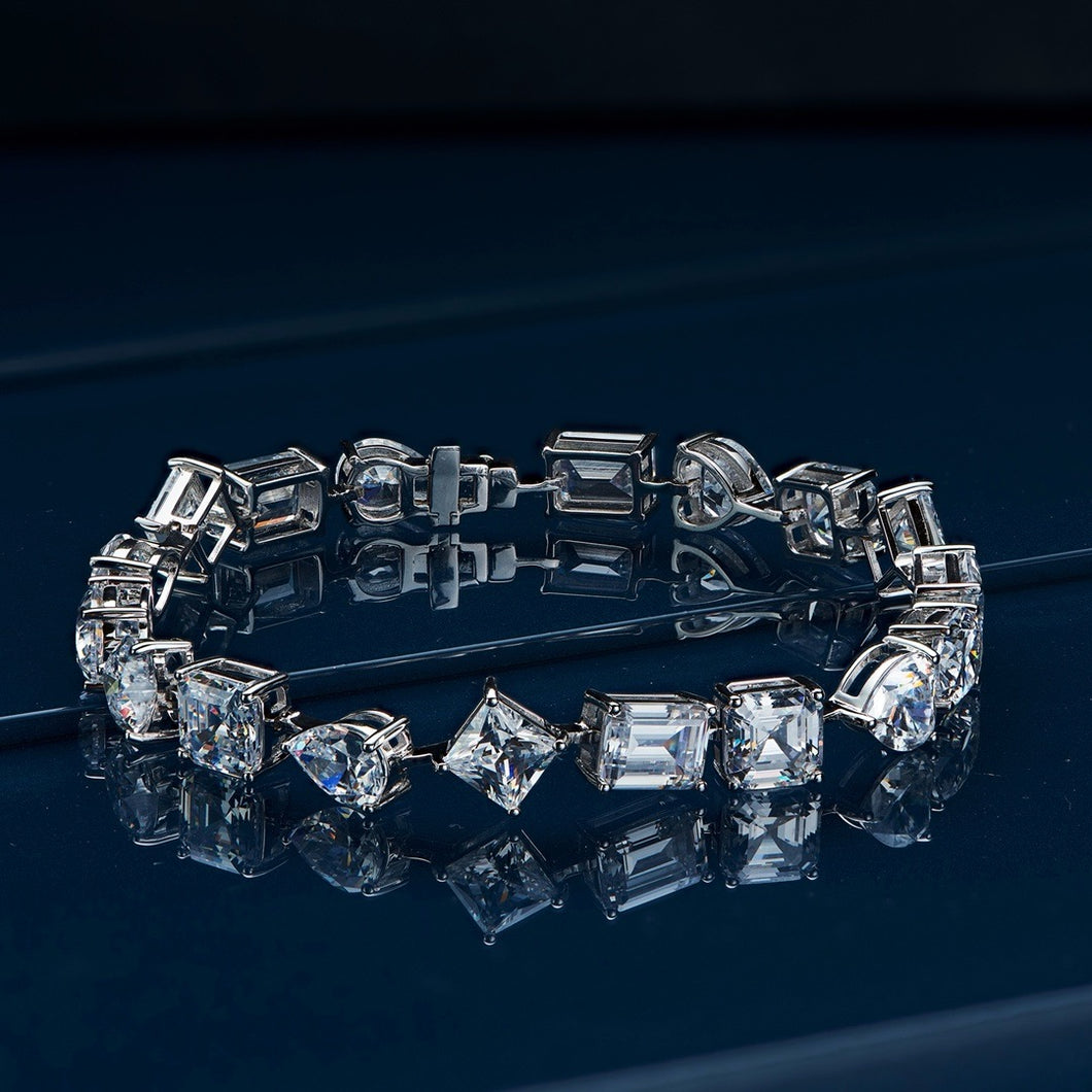 Geometric Brilliance: Natural Zircon Encrusted Gold-Plated Silver Bracelet
