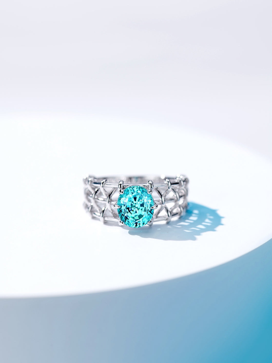 Azure Allure: Gold-Plated Silver Ring with 3.2 Carat Lab-Created Paraiba