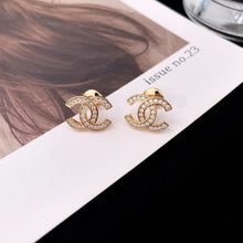 Load image into Gallery viewer, Silver with Gold Plating Crescent Stud Earrings Embellished with Natural Zircon - Available in Silver and Gold
