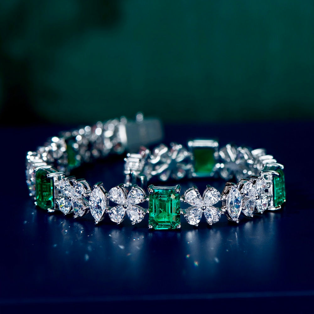Lab-Grown Emerald Bracelet with Zircon Sparkle
