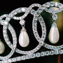 Load image into Gallery viewer, Luxurious Royal Family Tiara - Inspired by Queen Elizabeth Crown, Pearl &amp; Zircon, 24K White Gold Plated
